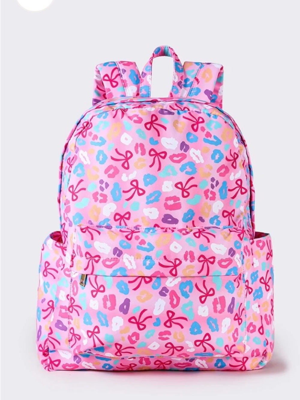 Kids Pink Patterned Backpack with Bows and Hearts